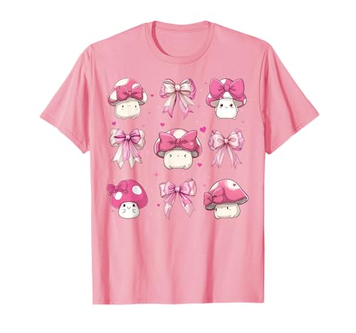Mushroom Cute Cottagecore Aesthetic Girl Coquette Bow Pink T-Shirt