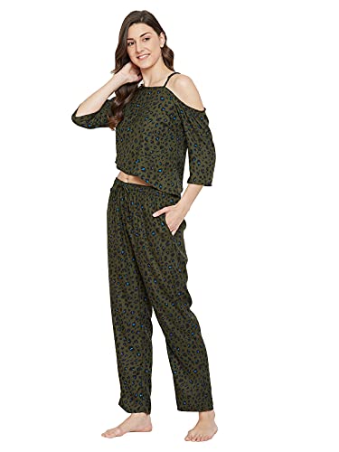 Image of Clovia Women's Satin Animal Print Crop Top & Pyjama
