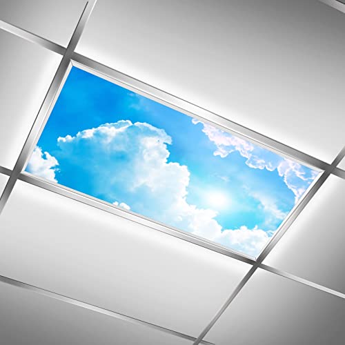 Image of Fluorescent Light Covers for Classroom Office - Eliminate Harsh Glare Causing Eyestrain and Headaches. School-Office-Indoor Ceiling Lamp Decoration.Blue Sky and White Clouds