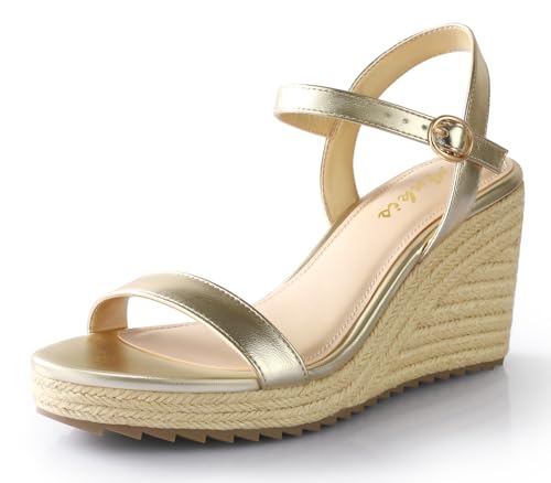 Image of Ankis Platform Wedge Sandals for Women, Black Brown White Nude Espadrille Womens Wedge Sandals Comfortable Open Toe Ankle Strap High Heel Wedges for Women Dressy Summer -3.4Inch