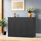 holzart 49' Black Buffet Cabinet with Doors & Drawers, Modern Kitchen Storage Sideboard, Coffee Bar Console for Dining Room, Living Room, Entryway
