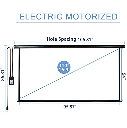 Image of Kayle 110 inch Motorized Projector Screen Electric Diagonal Automatic Projection HD Movies Screen for Home Theater Presentation Education Outdoor Indoor W /Remote Control and Wall /Ceiling Mount (Black)