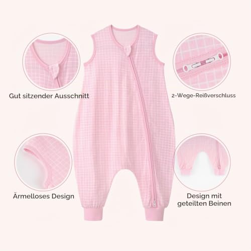 Yoofoss 2er Pack Baby Schlafsack mit Füßen 0.5 Tog 100% Baumwolle Schlafsack Baby mit Beinen Sommer Babyschlafsack für 3-4 Jahre Kinder… – Ansicht 5