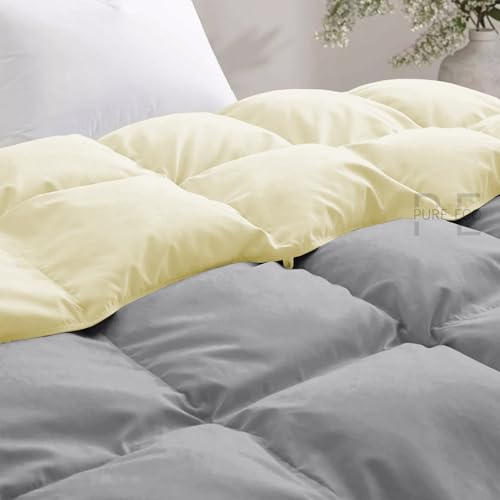 Image of PURE ECO 600 GSM Heavy Winter Blanket for King Size (90 inchX106 inch) - 600 GSM Heavy Winter Comforter /Rajai /Duvet /Blanket Microfiber Super Soft Fluffy for Winter King Size - Ivory /Silver Grey Color