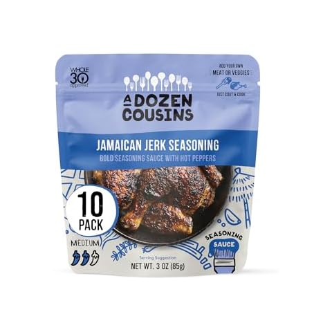A Dozen Cousins Entrée Seasoning Sauce Marinade - Coat and Cook for Chicken Seasoning, BBQ, Protein & More - 10 Pack - Bold Jamaican Jerk Seasoning Sauce with Hot Peppers (3oz Each) Cover