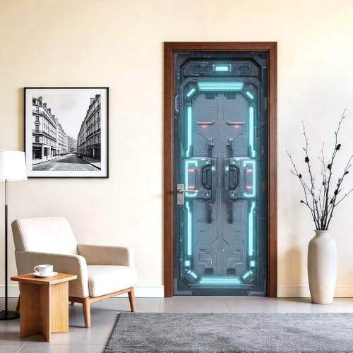 Image of Sci Fi Door Sticker, Spaceship Door Cover, 30.3x78.7in