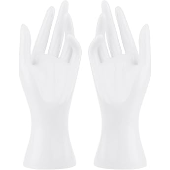 SM SunniMix Mannequin Hand Model Mannequin Hand Model Jewellery Hand Shape Stand Hand Finger Bracelet Display for Ring Necklace Bracelets White Left Hand + White Right Hand 21.5 cm