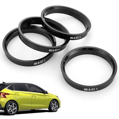 VTYTZZ Lot de 4 anneaux de centrage 66,6 vers 57,1, 66,6 mm vers 57,1 mm, anneaux de centrage pour moyeux de roue, en plastique Audi, compatibles avec VW, réduction des vibrations, noir