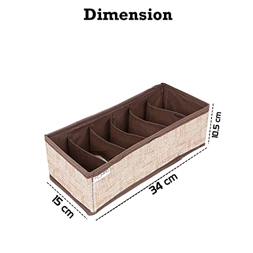 Image of HOKIPO Fabric Undergarment Organizer Storage Box For Drawers Bra Panty Socks Tie Lingerie Organizer For Wardrobe, 6 Grid, Brown (In-336), Drawer Organizers