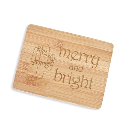 Love, Georgie "Merry and Bright" con tabla de cortar de bambú festiva con cactus para las fiestas. Tabla pequeña de bambú de 6 x 8 pulgadas. Tabla pequeña para charcutería. miniatura 1