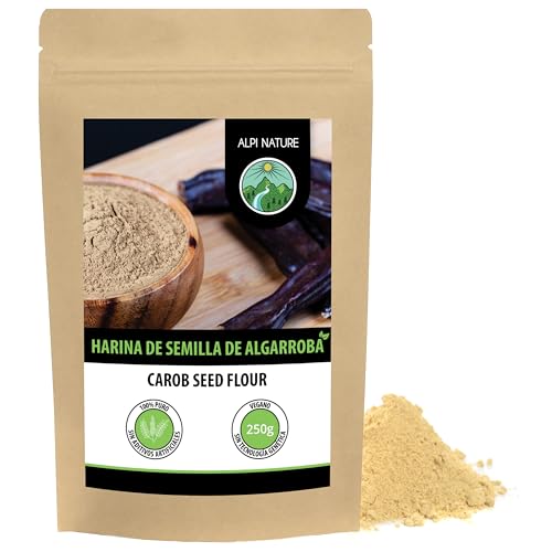 Harina de semillas de algarroba (250g), polvo de algarrobo ligero adecuado como almidón, todo natural y vegano, secado y molido suavemente, polvo de algarrobo