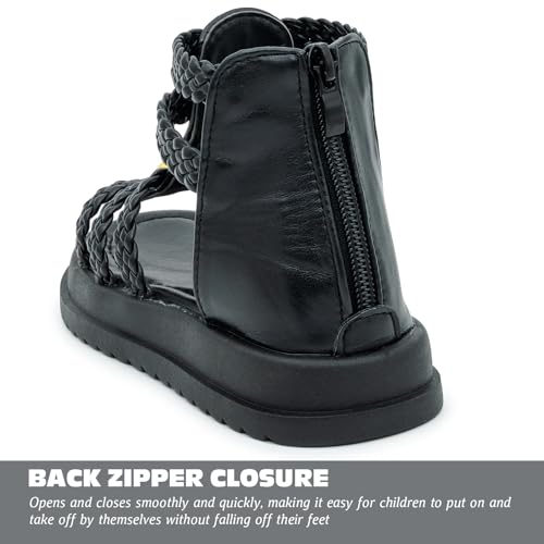 techcity Girls Sandals Summer Outdoor Open Toe Dress Shoes Cute Flat Sandal with Back Zipper (Toddler/Little Kid/Big Kid)3