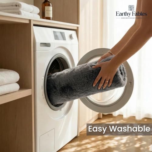 Image of Earthy Fables Plush Microfiber Bath Mat, Quick Dry, Anti-Skid, Water Absorbent, Non-Slip, Machine Washable Floor Rug, Shower Mat, Door Mat for Bathroom, Bedroom, 75 x 45 cm - Grey