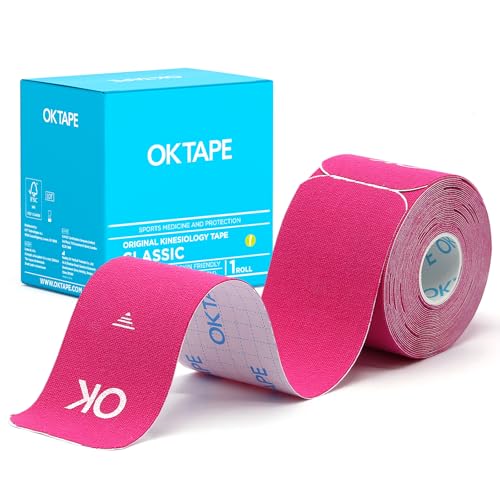 OK TAPE Kinesiology Tape 10 inches Precut 20 Strips Cotton Elastic Athletic Tape Latex Free 2in x 16ft Pink