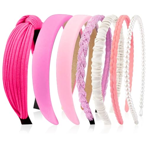 AHONEY 7 Pack Hot Pink Headbands for Girls Women Cute Hair Accessories