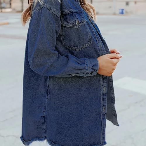 Meditatem 2025 Women's Casual Denim Button down Distressed Jacket, Women's Oversized Long Sleeve Shirts3
