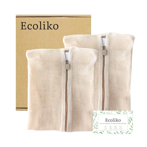 Ecoliko XL Wäschenetz Baumwolle für Gardinen & dünne Vorhänge | 2er Pack | Schont Stores, Voile, Leinen | 50×60 cm, Weich & Reißfest | Geruchsneutral, Beige