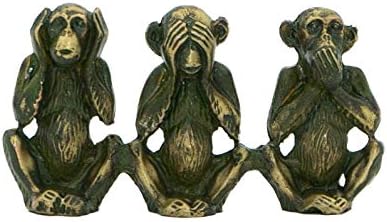 Helcee Handmade Green Oxidation Patina Three Wise Monkey Statue 2 in