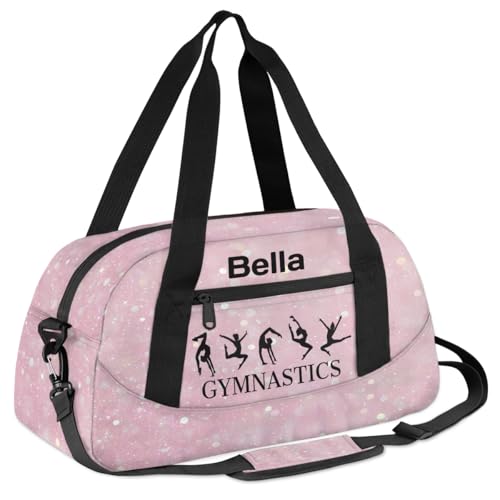 Custom Kids Sports Duffel Bag Light Pink Sparkling Glitter Gymnastics Personalized Dance Gym Bag for Boys Girls Lightweight Weekender Travel Duffle Cheer Bag2