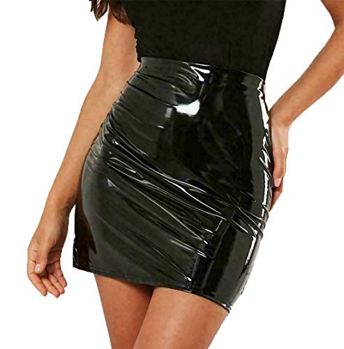 21Fashion Mini jupe crayon moulante taille haute en vinyle PVC effet mouillé pour femme - Noir - 36/38 FR (S/M)