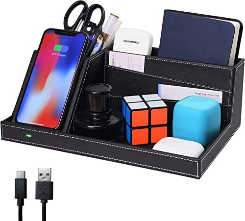 Topmade Fast Wireless Charger with Desk Organizer USB Charging Station,Wireless Charging Station, Desk Storage,for iPhone 13/12/Xs MAX/XR/XS/X/8, Samsung S10/S9/S9+/S8/S8+ and More(Black)