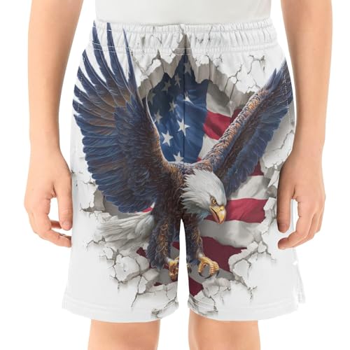 DOMIKING Flag Hawk White Kids Shorts Pull-on Boys Shorts with Elastic Waist Casual Athletic Pants for Outdoor Playwear Summer2