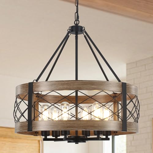 ASHUAQI 21.65' Farmhouse Chandelier for Dining Room, 6-Light Rustic Chandelier Drum Hanging Ceiling...