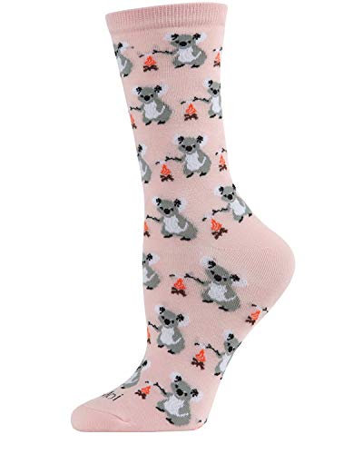 MeMoi Camping Koalas Bamboo Blend Crew Socks Soft Pink 9-11