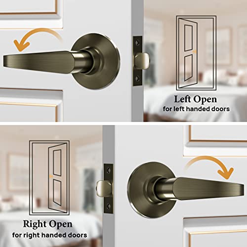 Vicmeon Passage Lever Door Handle, Classic Keyless Door Lever Set, Passage Door Lever For Hallway And Closet, Reversible For Right And Left Side, Antique Brass #TOP3
