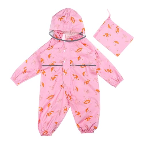 Toddler Kids Rain Suit Boys Girls One Piece Raincoat Waterproof Coverall Lightweight Rainwear Snap-Button Rain Jacket