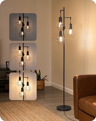 EDISHINE Industrial Farmhouse Floor Lamp, Dimmable with 3 LED Bulbs