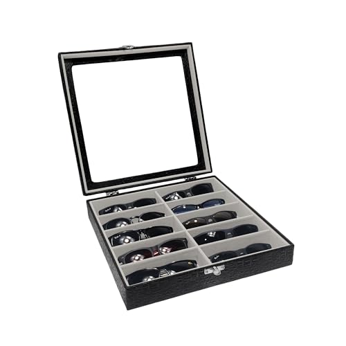 Estojo Porta Óculos 10 Casulos Preto Com Interno Aveludado Gelo Caixa Organizador Maleta para Óculos