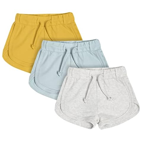 Teach Leanbh Baby Boys Girls 3 Pack Athletic Shorts Cotton Soild Color with Drawstring (3-6 Months, Yellow/Powder Blue/Grey) Cover