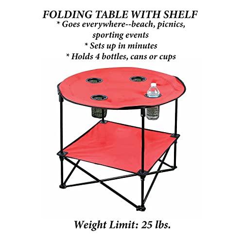 Etna Portable Camping Table Folding Camp 28 Inch Foldable Beach Outdoor with Cup Holders & Carry Bag for Camping, Beach, Backpacking, Tailgating, Patio, RV - Red (5075-RED)