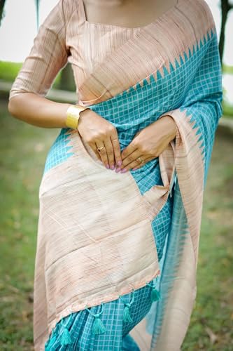 Image of SATIKA VASTRAM Tussar Silk Saree Solid Design Pure Soft Thread Weaving Contrast Border And Rich Pallu With Blouse Piece