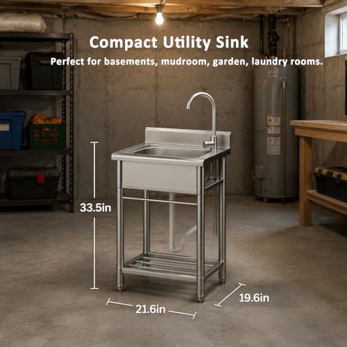 Image of Stainless Steel Utility Sinks, 22 Inch Compact Shop Sink