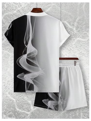 GORGLITTER Men's 2 Piece Outfit Graphic Print Button Down Short Sleeve Shirt and Shorts Set2