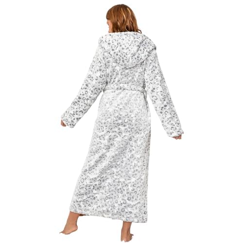 Image of RONGTAI Womens Robes Plush Fleece Hooded Bathrobe Thick Nightgown with Pockets Fluffy Sleepwear
