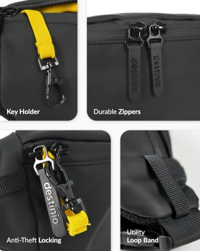 Image of Destinio Waist Bag for Man Woman - Water Repellent Fabric, Waterproof Zippers & Back Pocket - Large Travel Waist Pouch, Fanny Pack, Belt & Hip Bag for Hiking - Black