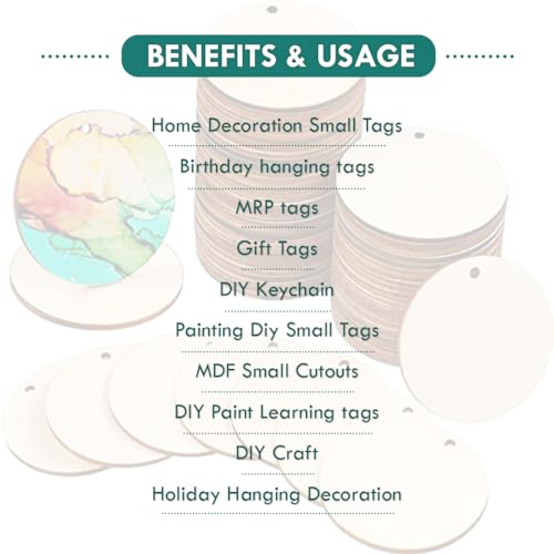 Image of MDF Cutouts | Wooden Cutout For Craft | Pine Wood | Unfinished Tags for Key Chain, Slices Crafts, Xmas, Decorations, Painting | Resin Art Work | MDF Board Cutouts, Round- [50pcs]-[ 5cmx5cm]