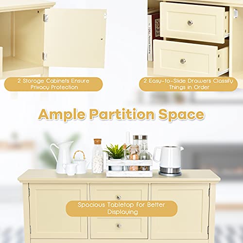 Petsite Sideboard Buffet Cabinet With Storage, Drawers & Open Shelf, Wood Accent Cupboard Console Table For Home Kitchen, Living Room, Hallway #TOP2
