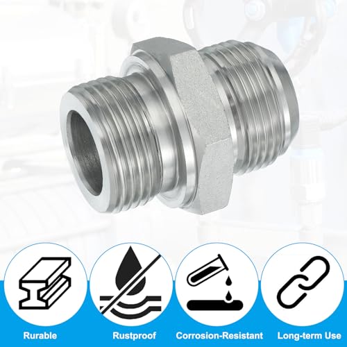 Image of PATIKIL Hex Reducing Nipple Connectors Pipe Adapter 1 5 /16 inch Male 37 Flare JIC x 1 inch g Male, Pipe Fitting Reducer Nipple Adapter Plated Steel Hydraulic Fitting