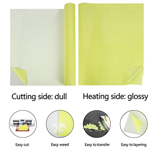 Image of guangyintong Heat Transfer Vinyl Glow Glitter Light Yellow HTV Rolls, 12 inch x 5ft Iron on Vinyl for T Shirts, Glitter HTV Vinyl for All Cutter Machine Easy to Cut & Weed for DIY Design