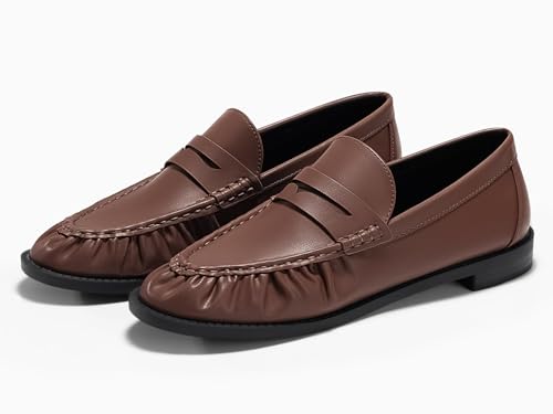 Image of Coutgo Penny Loafers for Women Comfortable Slip on Shoes Collapsible Heel Closed Toe Dressy Casual Work Flats
