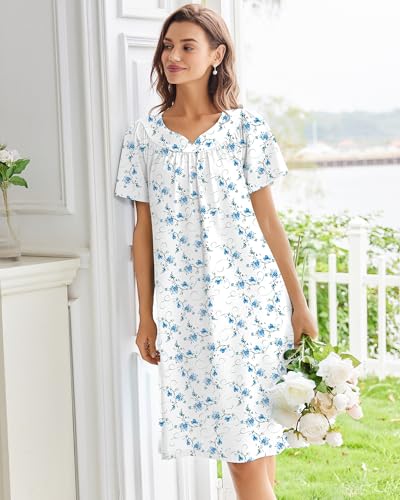 Image of Ekouaer Moo Moos for Women House Dress With Pockets Cotton Nightgowns Short Sleeve Night gowns Embroidered Mumu Dress