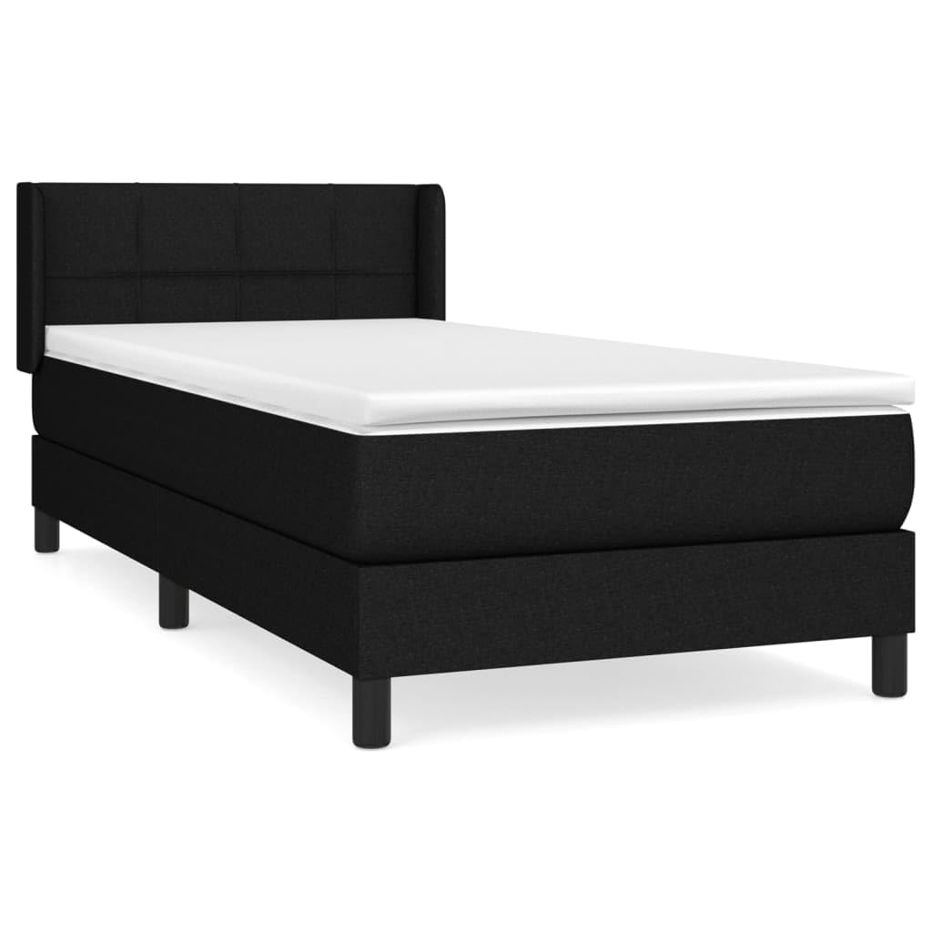 Sommier à lattes de lit ensemble complet avec matelas à ressorts ensachés Noir 100x200 cm Tissu, tête de lit réglable en hauteur, literie confortable avec surmatelas mousse 5 cm pour chambre adulte