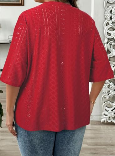 Image of Eytino Plus Size Cardigan for Women Half Sleeve Knitted Jacquard Summer Kimono Cover up Tops(1X-5X)