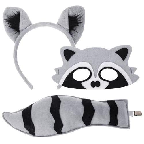XEPST Costume de Raton Laveur, Oreilles et Queue de Raton Laveur, Bandeau et Queue de Raton Laveur pour Costume d'Animal, fête d'Anniversaire Cosplay, Costume d'Halloween, Accessoires de fête, B
