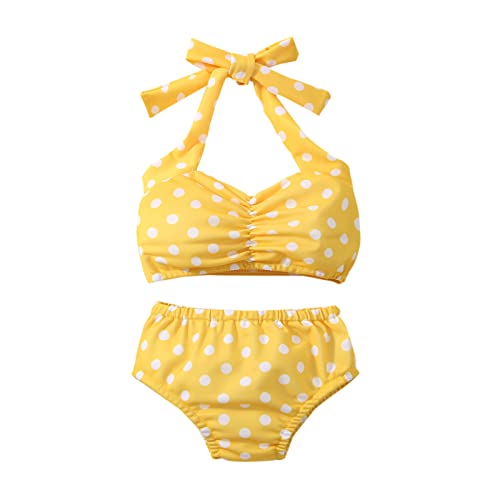 Baby Girls Bikini Swimsuits Toddler Girls Two Piece Polka Dot Smocked Tops and High Waist Bottoms Bathing Suit