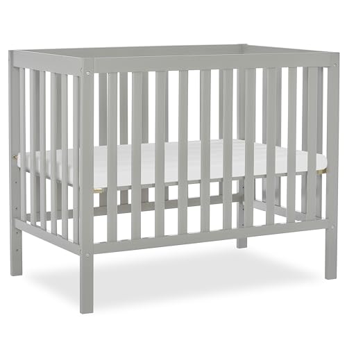 Dream On Me Edgewood 4-in-1 Convertible Mini Baby Crib in Cool Grey GreenGuard Gold & BSA, Non-Toxic, Compact 40×25×33″ Design, Converts to Mini Daybed & Twin Bed (Rails to Buy) 1″ Mattress Pad